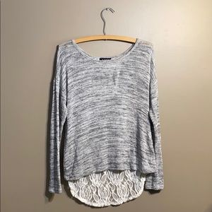 A. Byer Silver Charcoal Sparkly sweater with lace